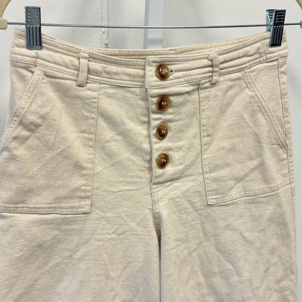 Blue Rain Cream Wide Leg Cropped Palazzo Pants Button Fly Front Pocket Medium - Picture 3 of 7